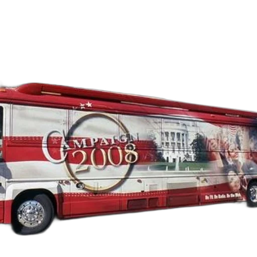 red, white, bus, campaign transparent PNG cut-out