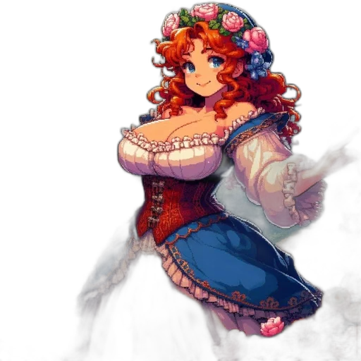 dress, flower, crown, staff transparent PNG cut-out