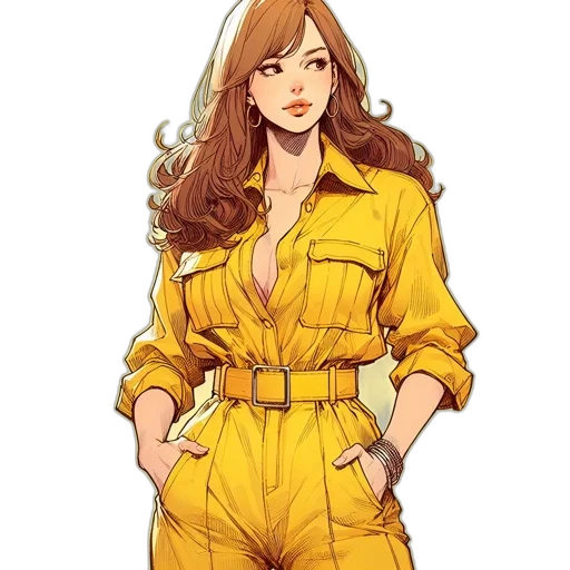dress, jacket, staff, comic book art transparent PNG cut-out