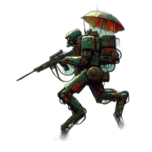 robot, umbrella, weapon, jacket transparent PNG cut-out