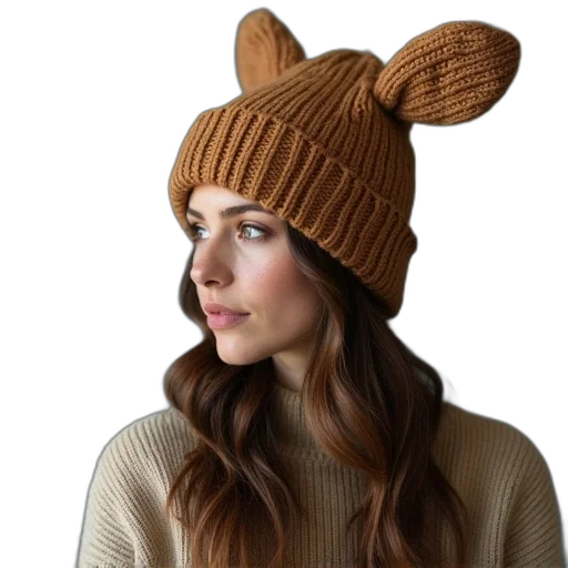 hat, earth tones, woman, knitted transparent PNG cut-out