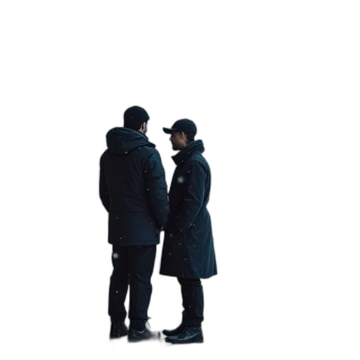 jacket, umbrella, hat, staff transparent PNG cut-out