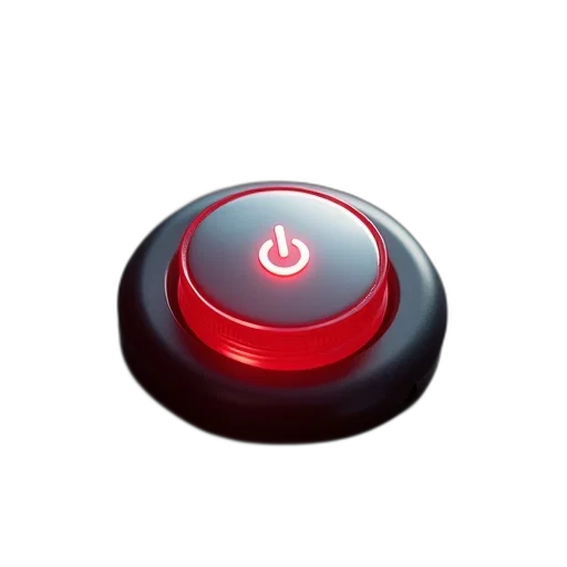 3d render, red, power, button transparent PNG cut-out