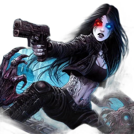 weapon, comic book art, concept art, cyberpunk transparent PNG cut-out