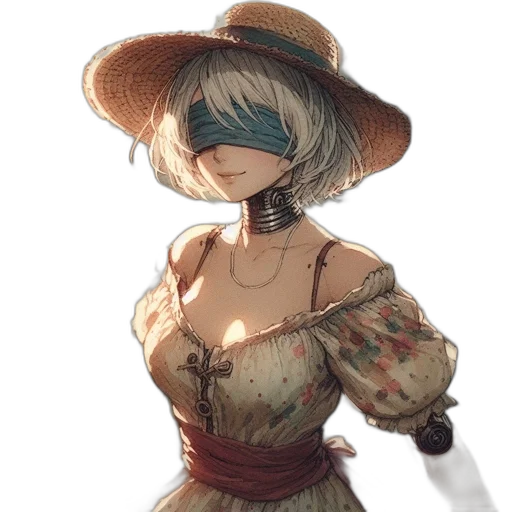 hat, dress, staff, flower transparent PNG cut-out