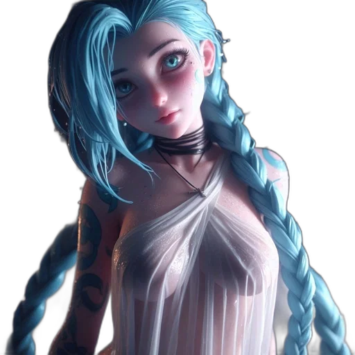 dress, hair, staff, creature transparent PNG cut-out