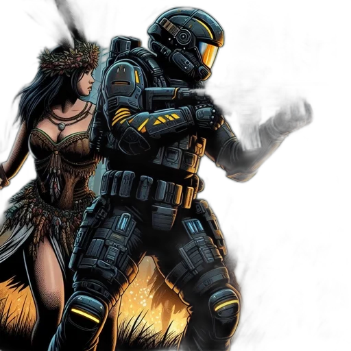 comic book art, concept art, fantasy art, cyberpunk transparent PNG cut-out