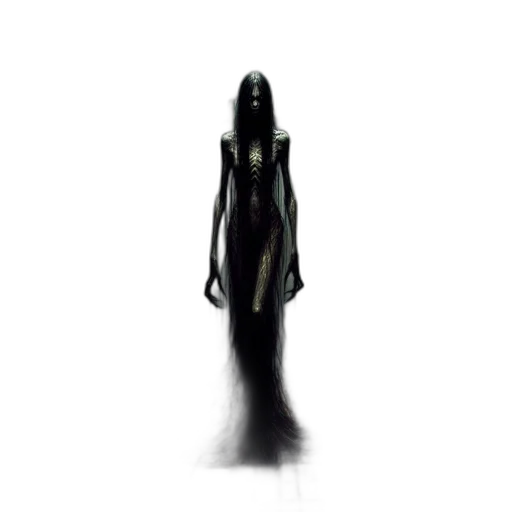 dress, creature, hair, staff transparent PNG cut-out