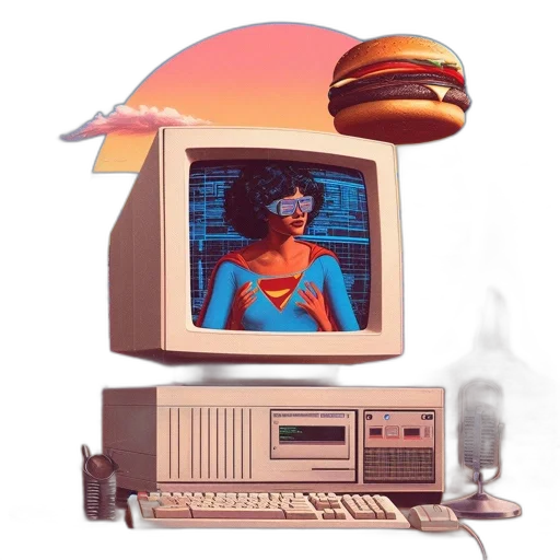 robot, food, vaporwave, pixel art transparent PNG cut-out