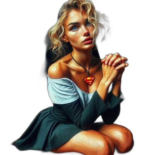 jewelry, dress, face, oil painting transparent PNG cut-out
