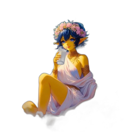 dress, flower, crown, staff transparent PNG cut-out