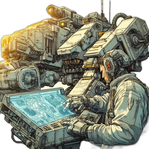 robot, weapon, jacket, concept art transparent PNG cut-out