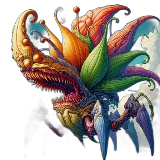dragon, creature, mask, flower transparent PNG cut-out
