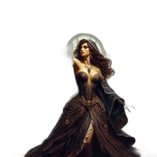 dress, crown, jewelry, fantasy art transparent PNG cut-out