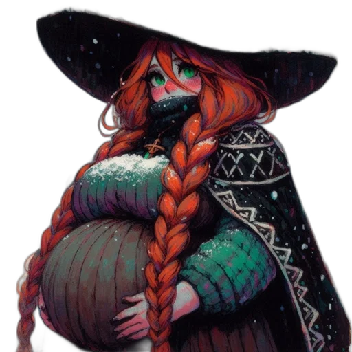 dress, hat, creature, staff transparent PNG cut-out