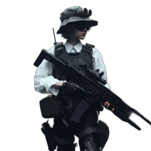 weapon, staff, jacket, hat transparent PNG cut-out