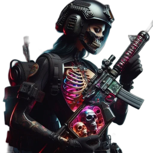 weapon, robot, mask, jacket transparent PNG cut-out
