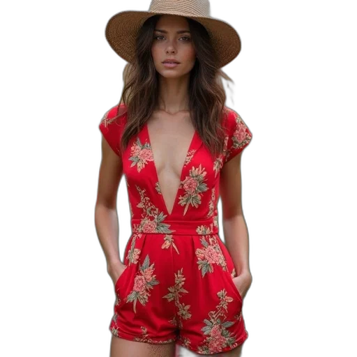 dress, hat, red, women transparent PNG cut-out