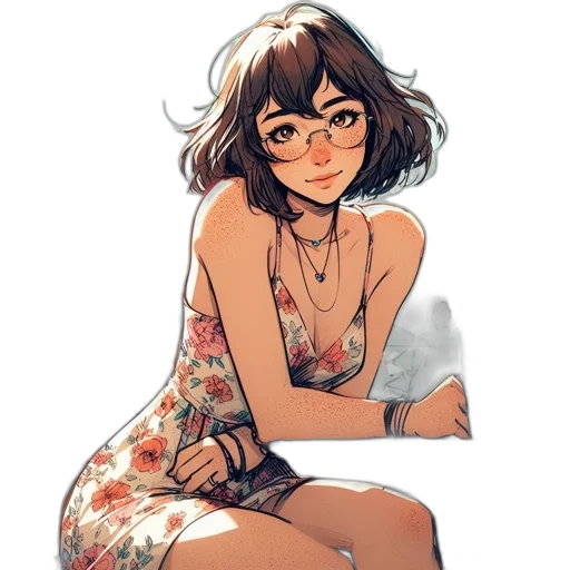 dress, flower, face, creature transparent PNG cut-out
