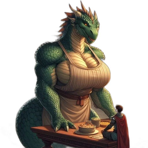 dragon, dress, staff, fantasy art transparent PNG cut-out
