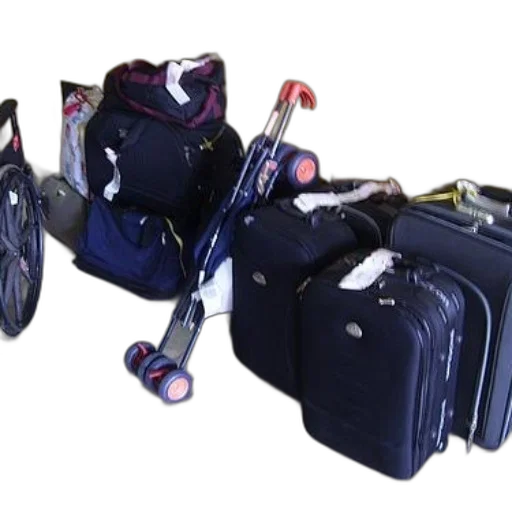 pile, luggage, stroller, sit transparent PNG cut-out