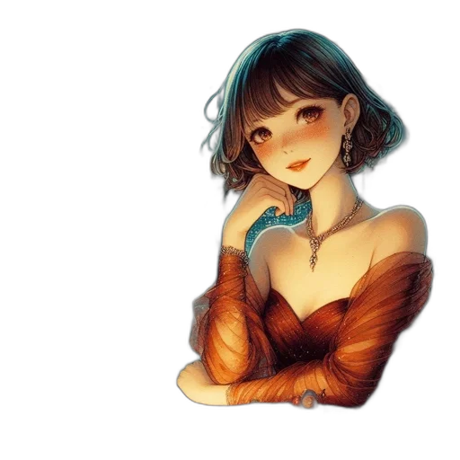 dress, jewelry, flower, face transparent PNG cut-out