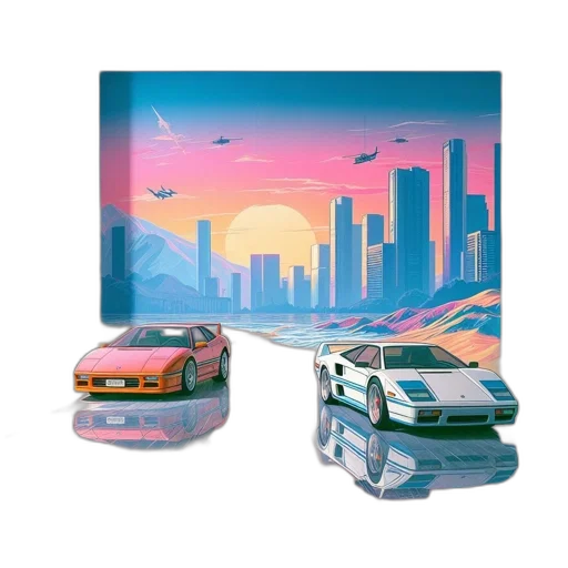 car, robot, vaporwave, concept art transparent PNG cut-out