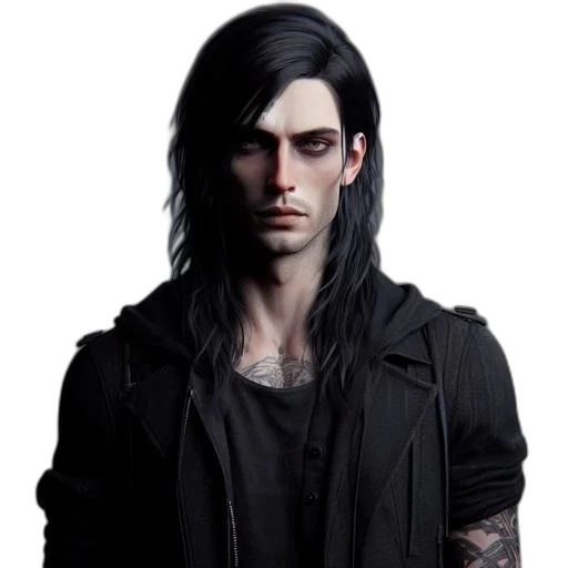jacket, hair, face, staff transparent PNG cut-out