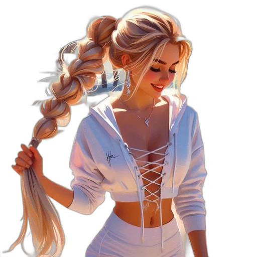 dress, hair, staff, jewelry transparent PNG cut-out