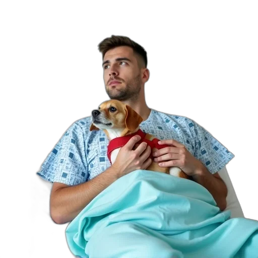 animal, man, lying, hospital transparent PNG cut-out