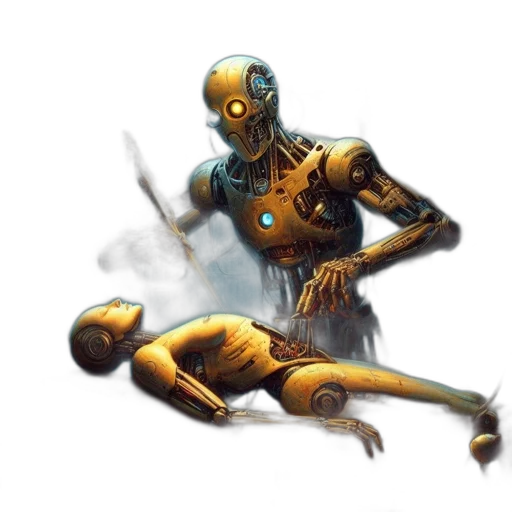robot, creature, weapon, staff transparent PNG cut-out