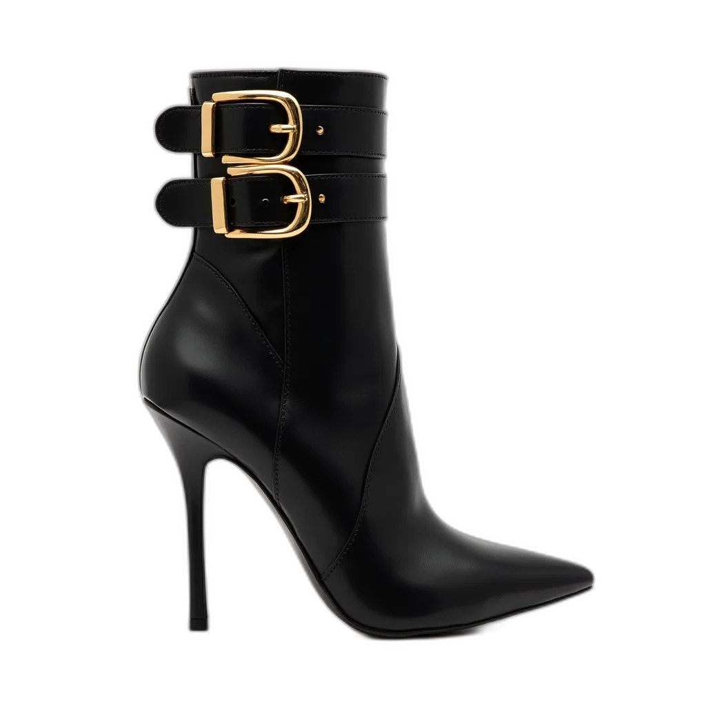 shoes, black, high-heeled, ankle transparent PNG cut-out