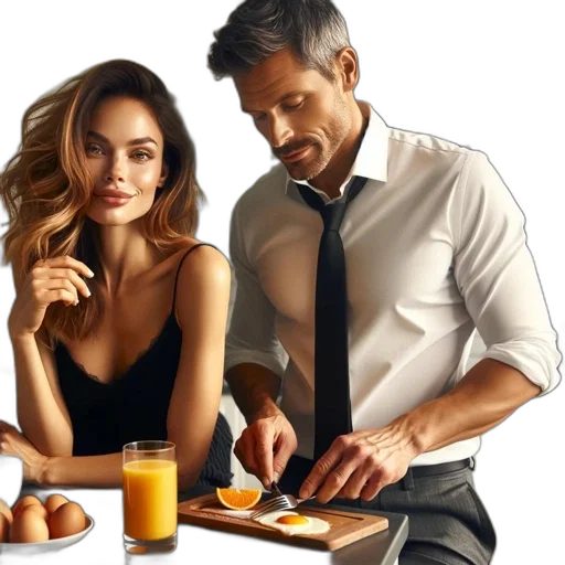food, couple, prepares, breakfast transparent PNG cut-out