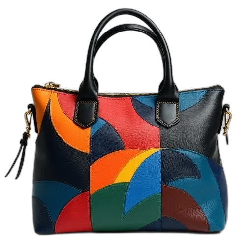 colorful, black, leather, handbag transparent PNG cut-out