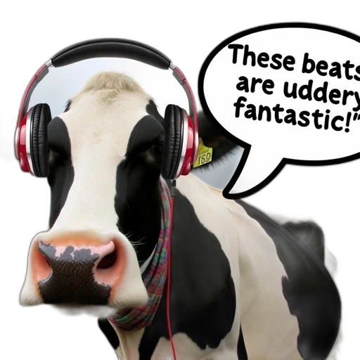 anthropomorphized, cow, donning, headphones transparent PNG cut-out