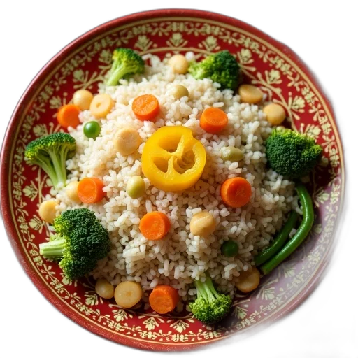food, photorealistic, plate, rice transparent PNG cut-out