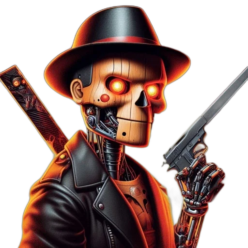 robot, weapon, cyberpunk, comic book art transparent PNG cut-out