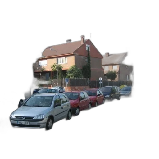 car, building, 3d render, photorealistic transparent PNG cut-out