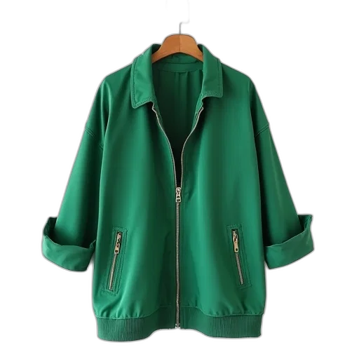 jacket, green, zipper, displayed transparent PNG cut-out