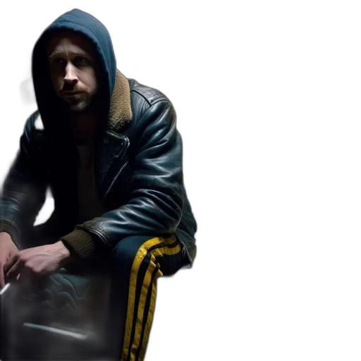 jacket, neon lights, inside, dimly transparent PNG cut-out
