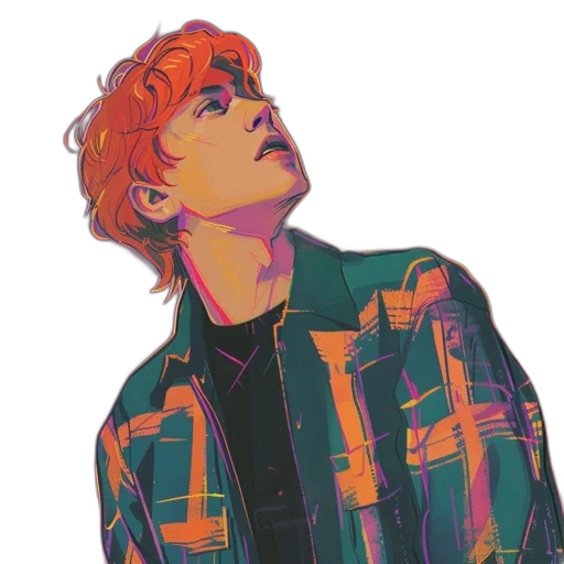 jacket, face, vaporwave, pixel art transparent PNG cut-out