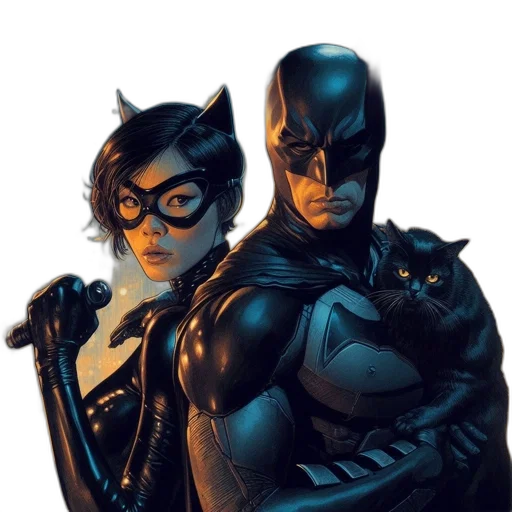 comic book art, concept art, batman, catwoman transparent PNG cut-out