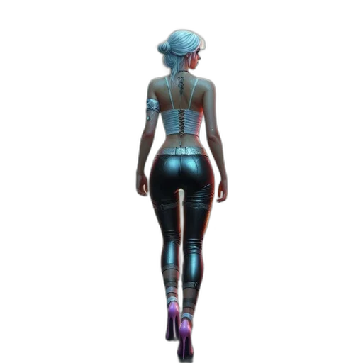 robot, dress, staff, cyberpunk transparent PNG cut-out