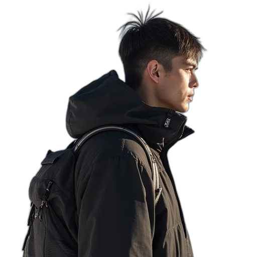 jacket, staff, face, cyberpunk transparent PNG cut-out