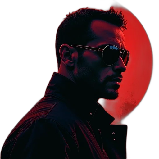 jacket, face, staff, cyberpunk transparent PNG cut-out