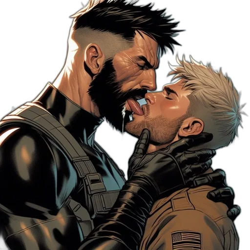 comic book art, two, men, tender transparent PNG cut-out