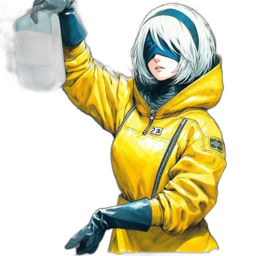 jacket, robot, staff, weapon transparent PNG cut-out