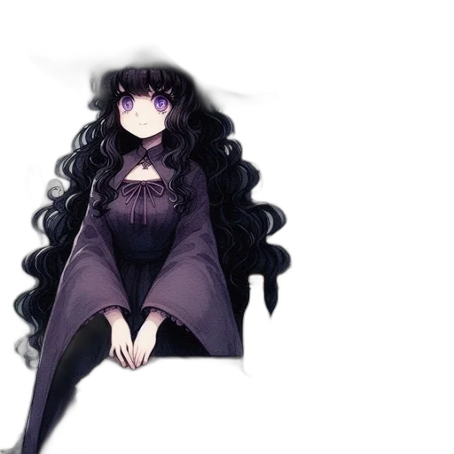 dress, hair, staff, creature transparent PNG cut-out