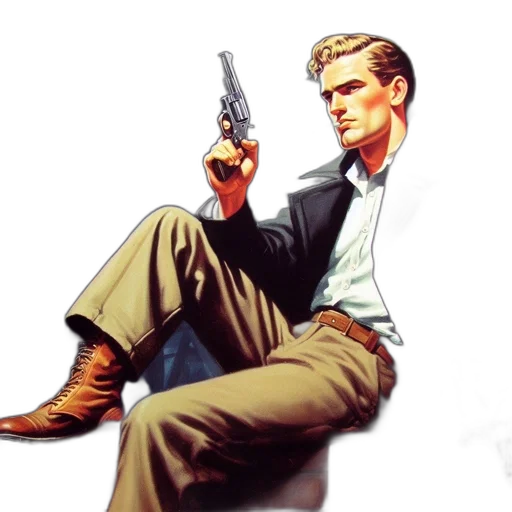 weapon, staff, jacket, comic book art transparent PNG cut-out