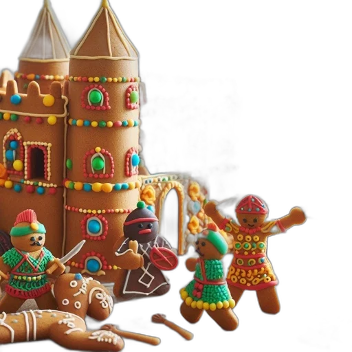 3d render, gingerbread, castle, figures transparent PNG cut-out
